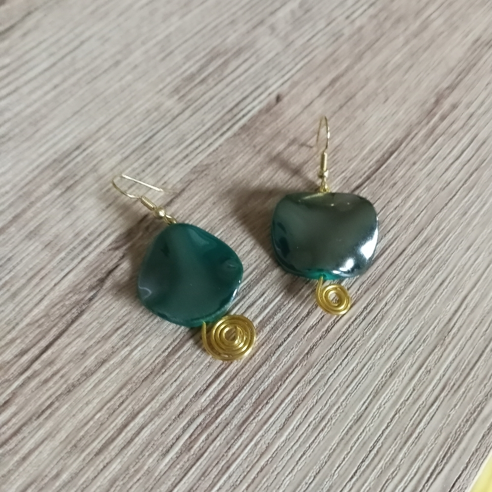 hand crafted metallic aqua and gold boho earrings New